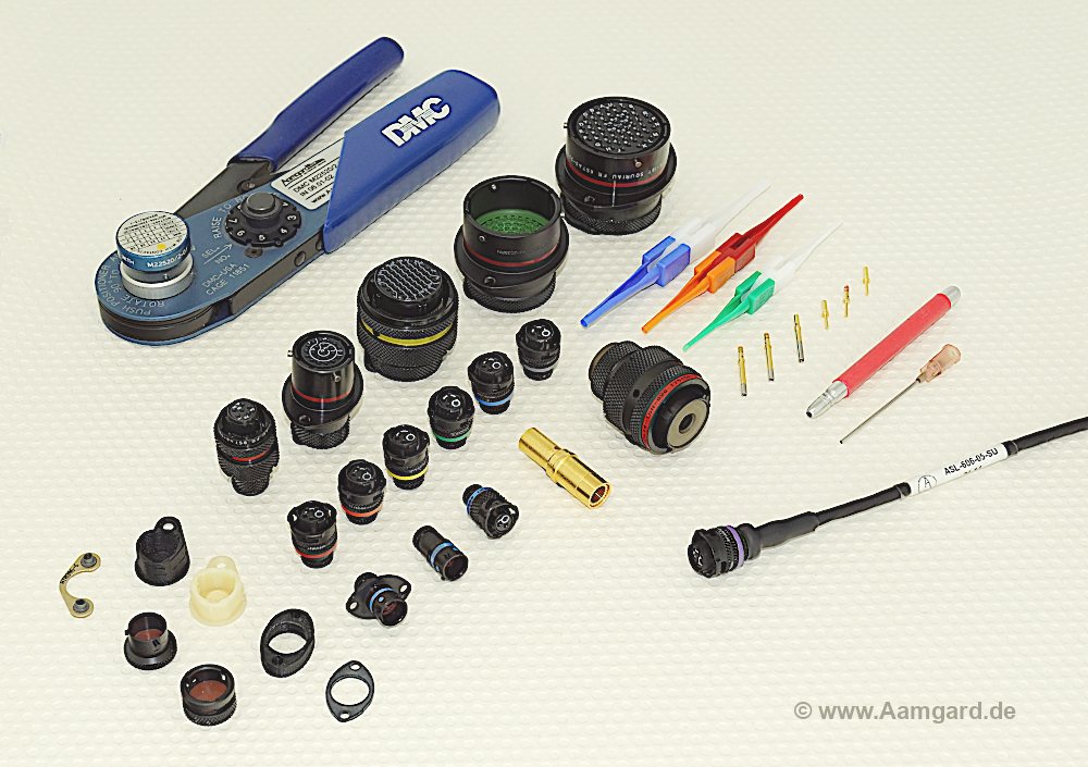 Deutsch and Souriau Autosport connectors, DMC barrel crimper and accessories